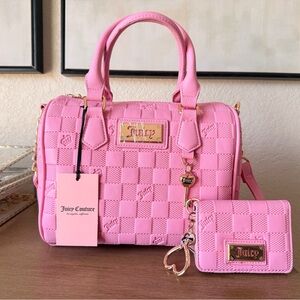 Juicy Couture Pink speedy Check-Embossed Dome Satchel+ wallet with Gold Hardware